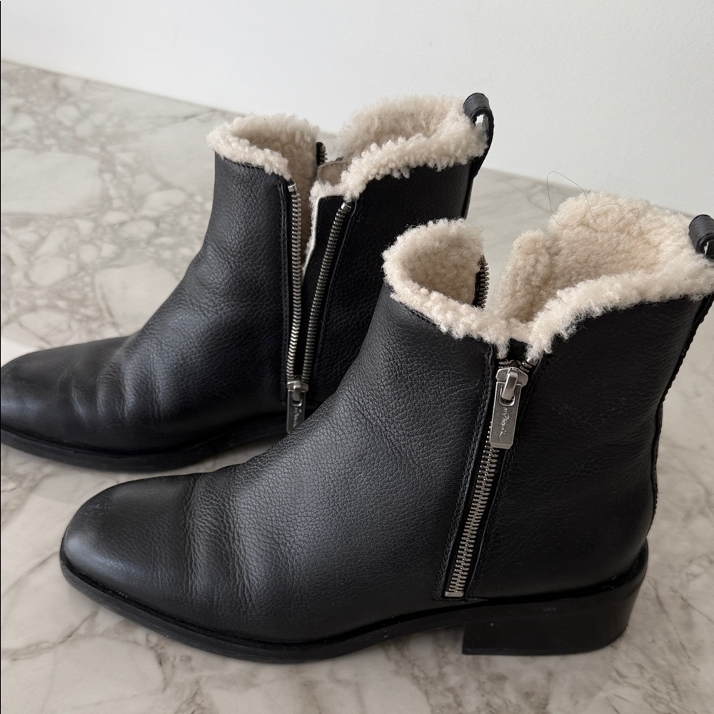 3.1 Phillip Lim Black Leather Winter Boots with Cream Fur Lining